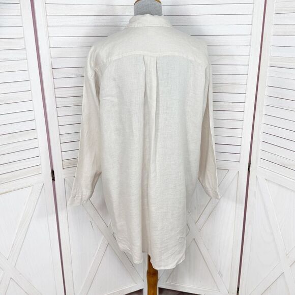 H&M Home Linen Button Up Shirt Dress Beige Tan Medium Long Sleeve Beach - Picture 4 of 12